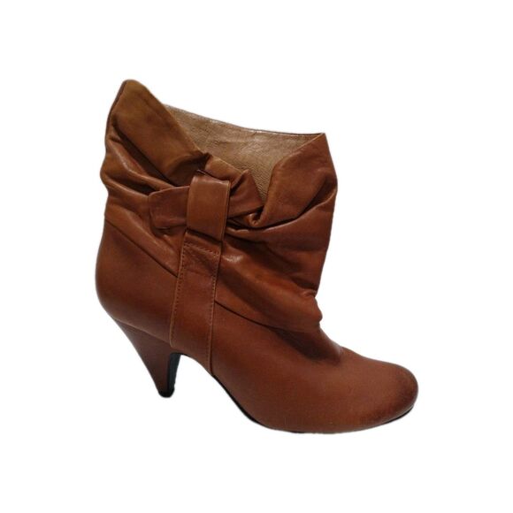 Steve Madden Jess Slouch Ankle Boots 3" Mid Heels 7.5M Brown Pull-On Boho Chic - Picture 1 of 15
